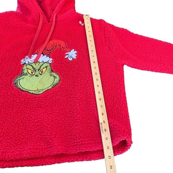 The Grinch Red Sherpa Unisex Pullover Christmas Hoodie Size XL Thumb Hole Cut‌‌‌ - Picture 5 of 8